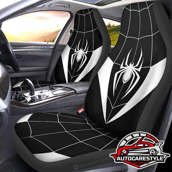 Quick Install Black And White Spider-Man Logo Car Seat Covers Full Set Car Seat Covers